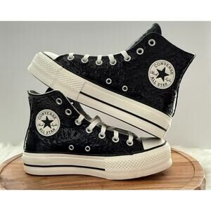 Converse Chuck Taylor Lift Platform Crinkled Leather‎ Women's 7 Black A13384C